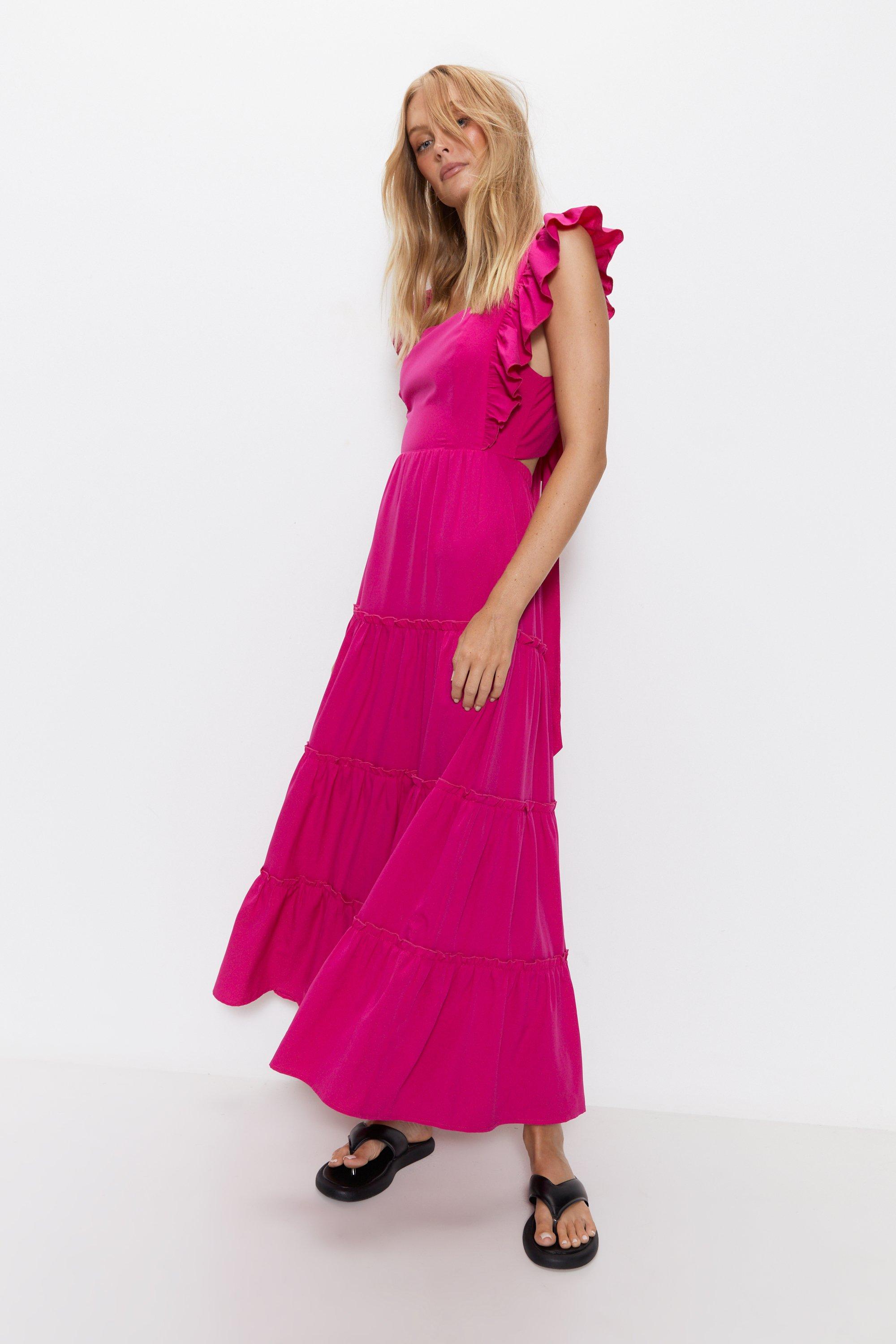 Warehouse tie back 2024 ruffle midi dress